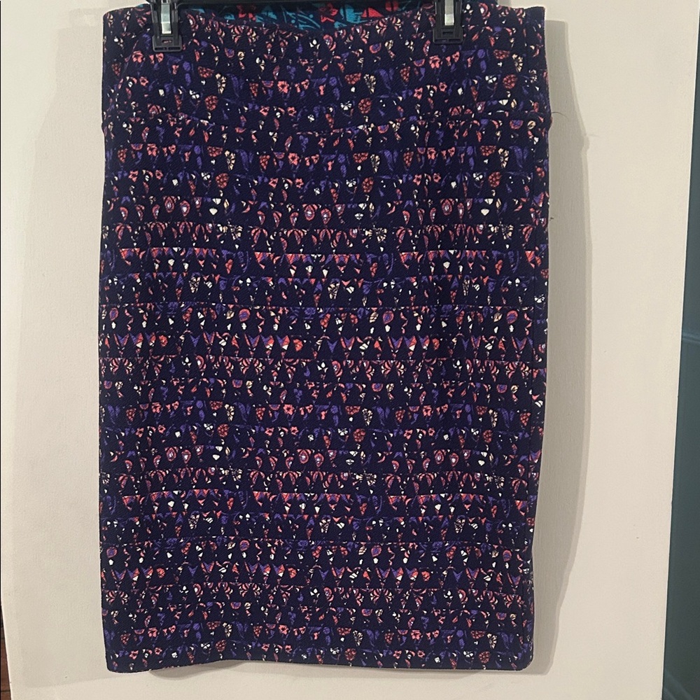 LuLaRoe Navy Floral Pencil Skirt with Pink & Purple Accents